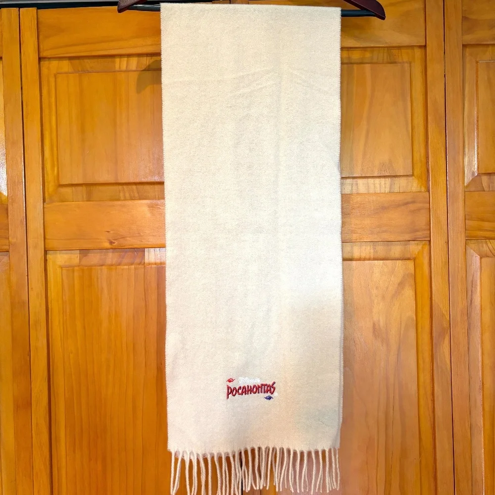 1995 Disney Pocahontas Italian Lambswool Cream Tan Scarf Vintage Embroidered
